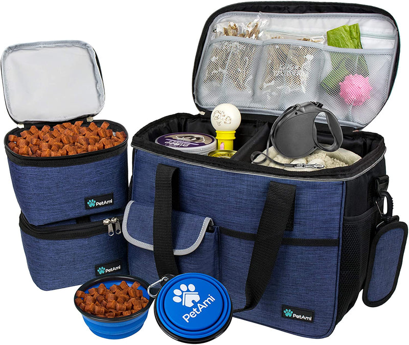 Dog Travel Bag | Airline Approved Tote Organizer with Multi-Function Pockets, Food Container Bag and Collapsible Bowl | Perfect Weekend Pet Travel Set for Dog, Cat