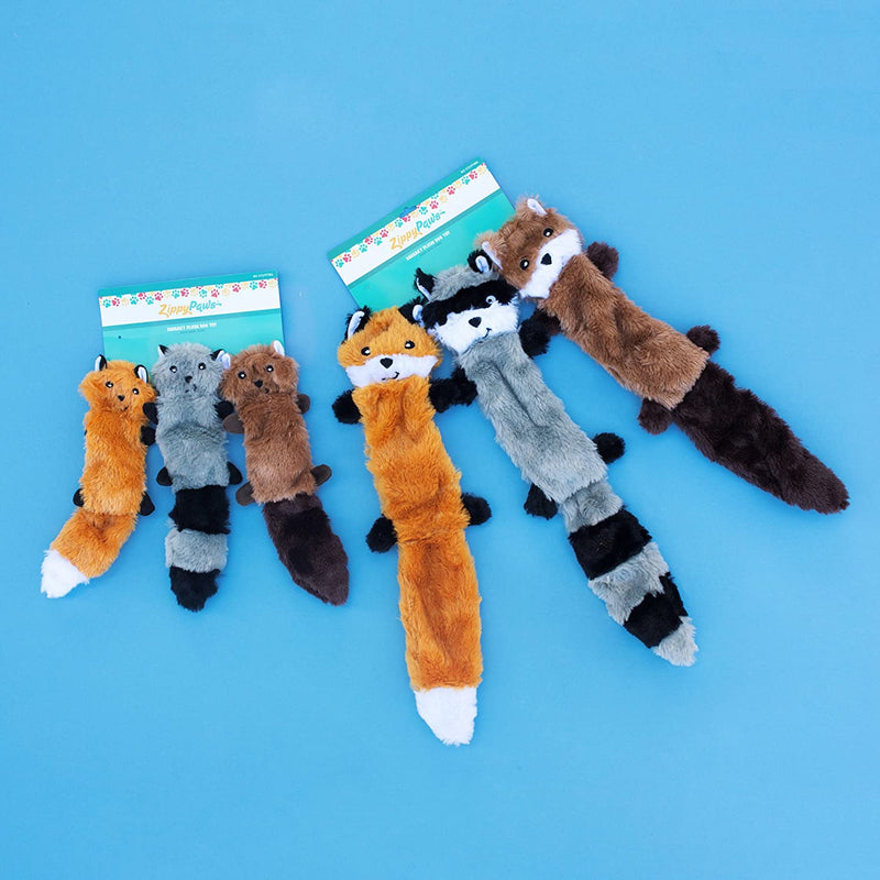 Skinny Peltz No Stuffing Squeaky Plush Dog Toy, Fox, Raccoon, and Squirrel - Large