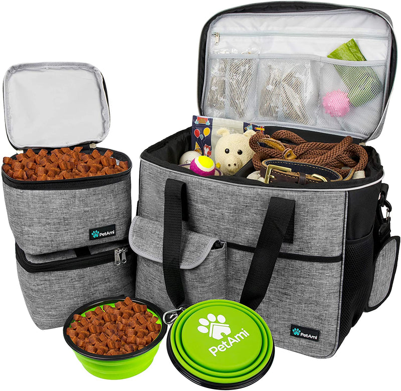 Dog Travel Bag | Airline Approved Tote Organizer with Multi-Function Pockets, Food Container Bag and Collapsible Bowl | Perfect Weekend Pet Travel Set for Dog, Cat