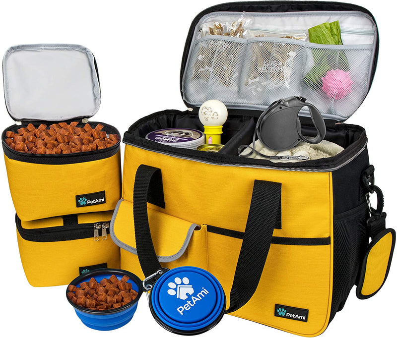 Dog Travel Bag | Airline Approved Tote Organizer with Multi-Function Pockets, Food Container Bag and Collapsible Bowl | Perfect Weekend Pet Travel Set for Dog, Cat