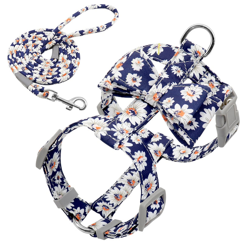 Adjustable Nylon Dog Harness Leash Set Pet Puppy Bowknot Harness Vest Walking Leash