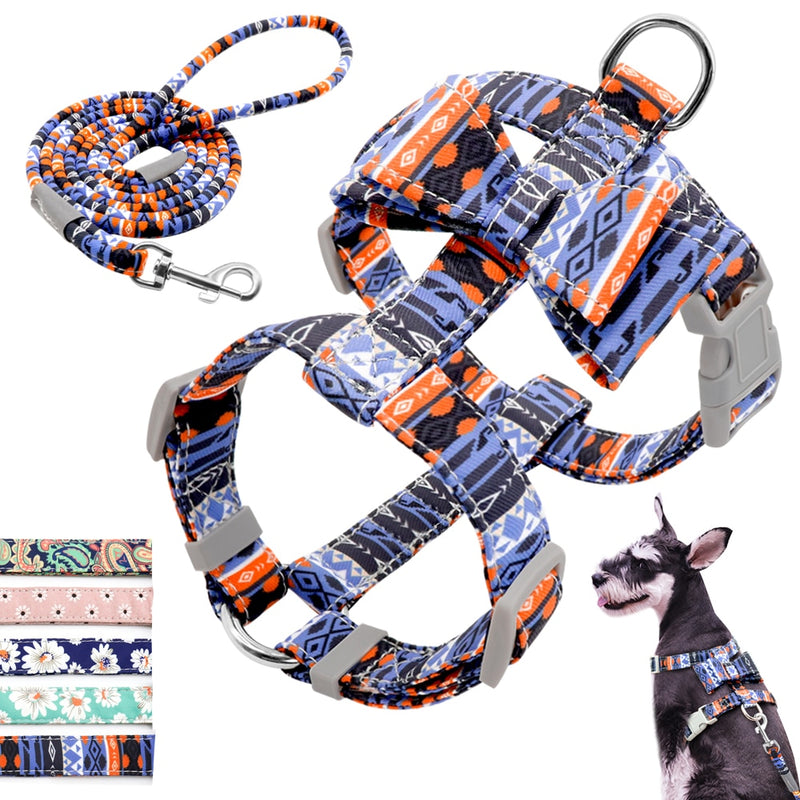 Adjustable Nylon Dog Harness Leash Set Pet Puppy Bowknot Harness Vest Walking Leash