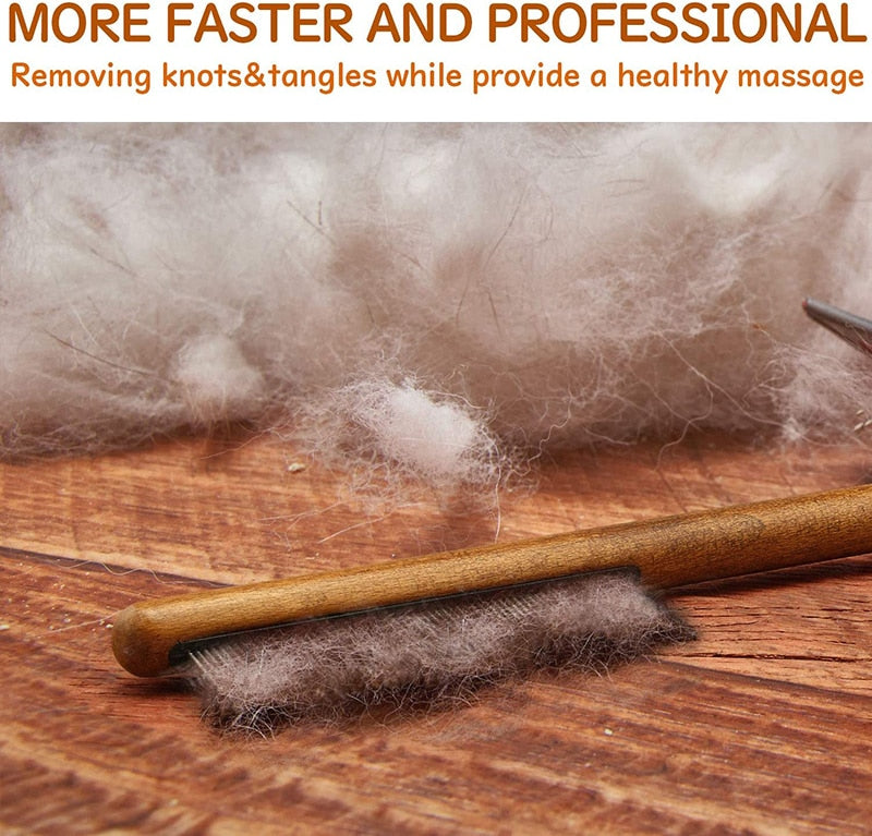 Dog Comb Comfortable Wooden Handle Short Long Teeth Pet Comb For Removing Matted Loose Hair Knot Tangles