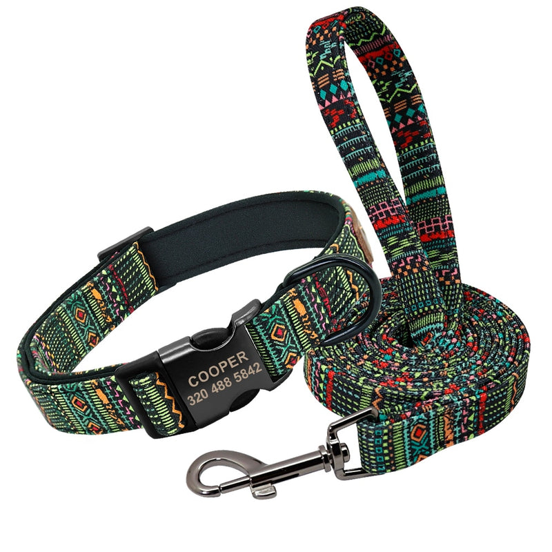 Custom Dog Collar Personalzied Nylon Pet Dog ID Tag Collars Printed Puppy Leash