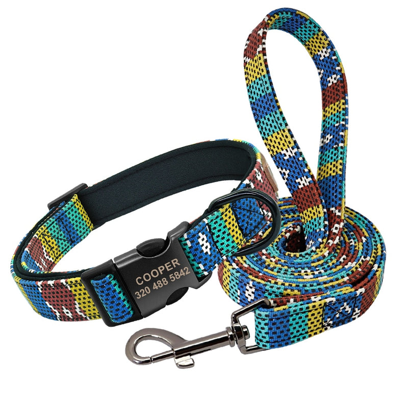 Custom Dog Collar Personalzied Nylon Pet Dog ID Tag Collars Printed Puppy Leash