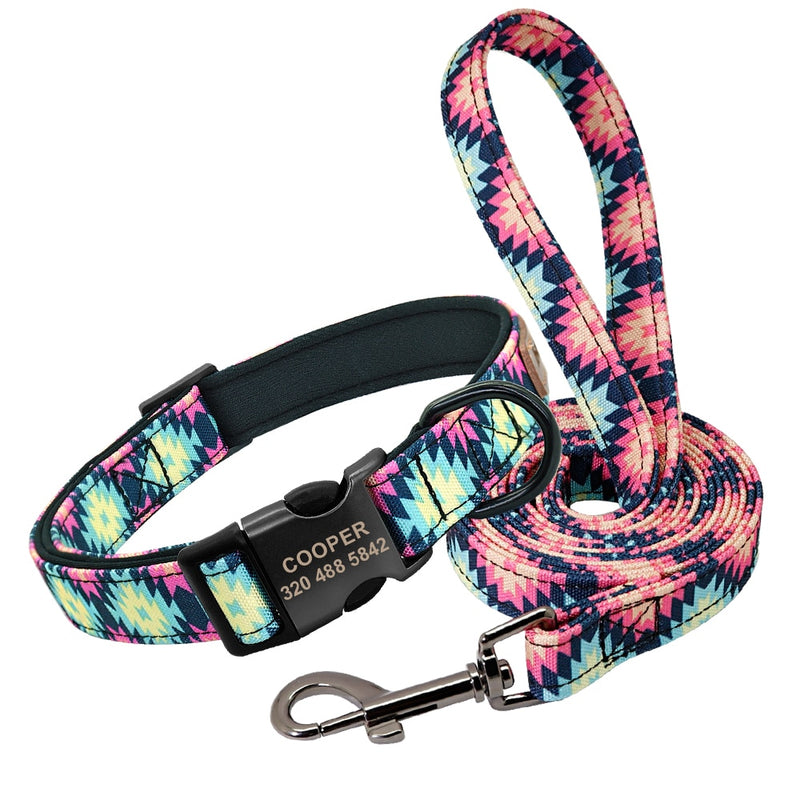 Custom Dog Collar Personalzied Nylon Pet Dog ID Tag Collars Printed Puppy Leash