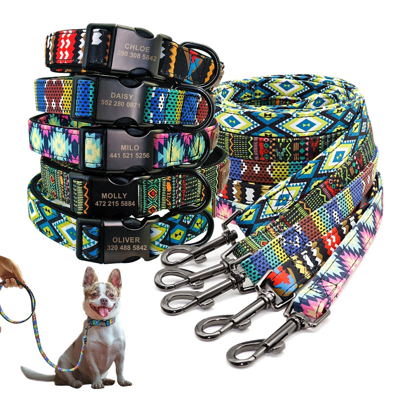 Custom Dog Collar Personalzied Nylon Pet Dog ID Tag Collars Printed Puppy Leash