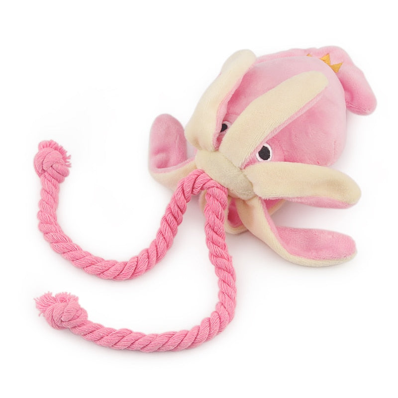 Petgoo Cute Squid Dog Toy Sound Plush Pet Puppy Rope  Pink Chew Squeak Toys