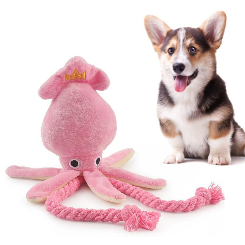 Petgoo Cute Squid Dog Toy Sound Plush Pet Puppy Rope  Pink Chew Squeak Toys