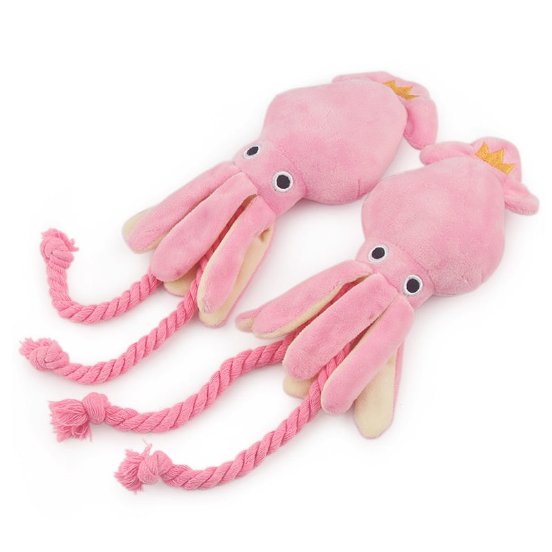 Petgoo Cute Squid Dog Toy Sound Plush Pet Puppy Rope  Pink Chew Squeak Toys