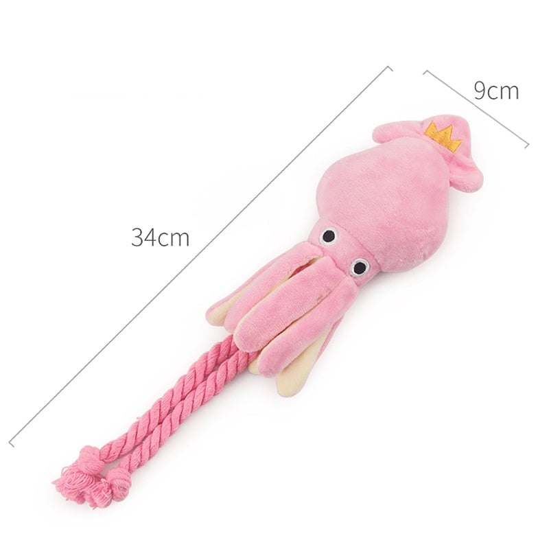 Petgoo Cute Squid Dog Toy Sound Plush Pet Puppy Rope  Pink Chew Squeak Toys