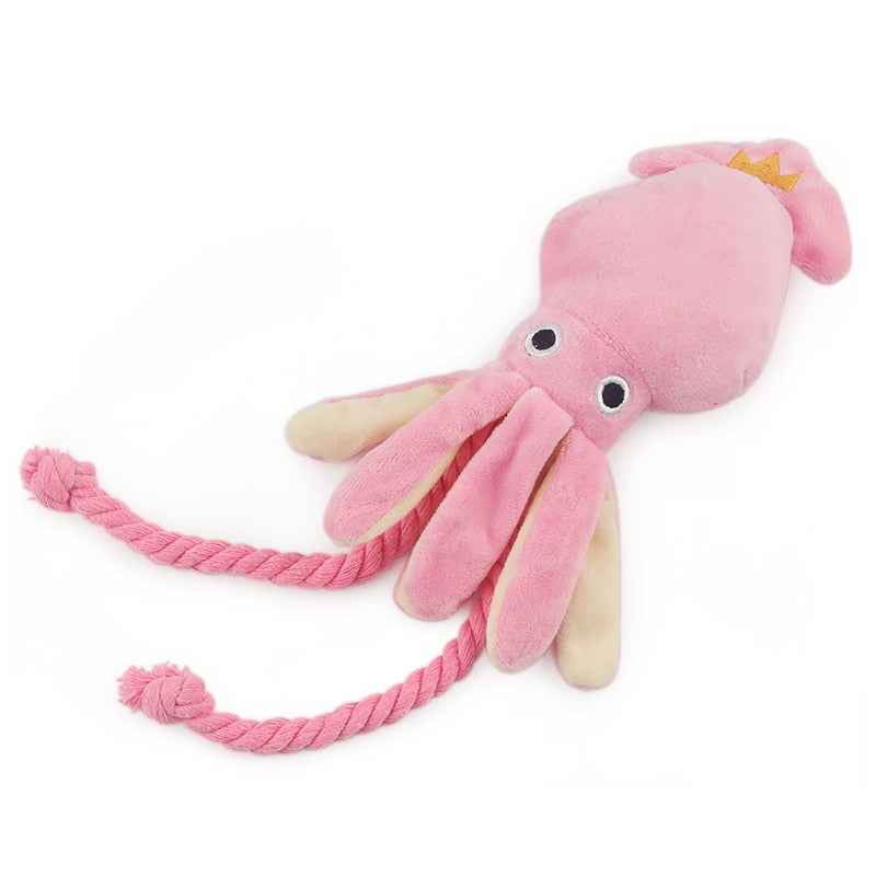 Petgoo Cute Squid Dog Toy Sound Plush Pet Puppy Rope  Pink Chew Squeak Toys