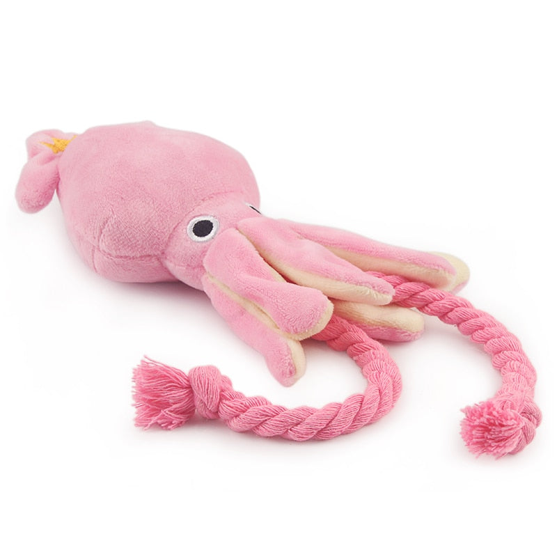 Petgoo Cute Squid Dog Toy Sound Plush Pet Puppy Rope  Pink Chew Squeak Toys