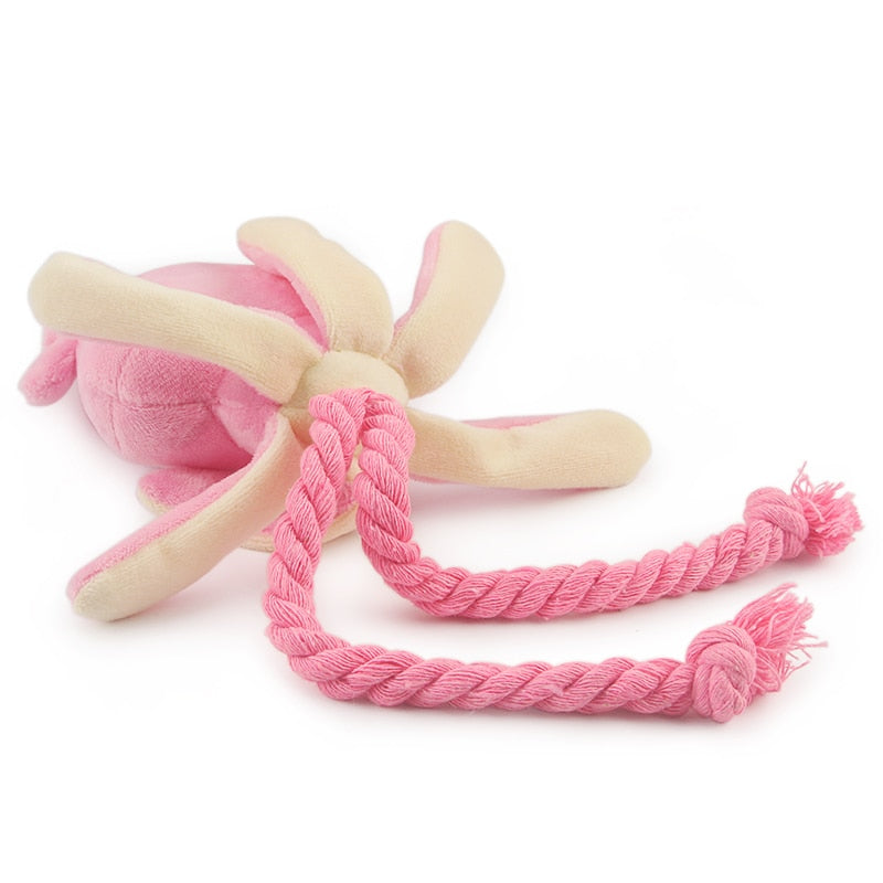 Petgoo Cute Squid Dog Toy Sound Plush Pet Puppy Rope  Pink Chew Squeak Toys