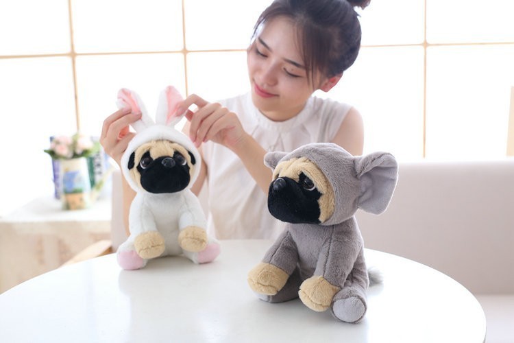 Cute Dog Doll Plush Toy Hat Dogs Doll Simulation Belldog Pug Stuffed Animals Toys