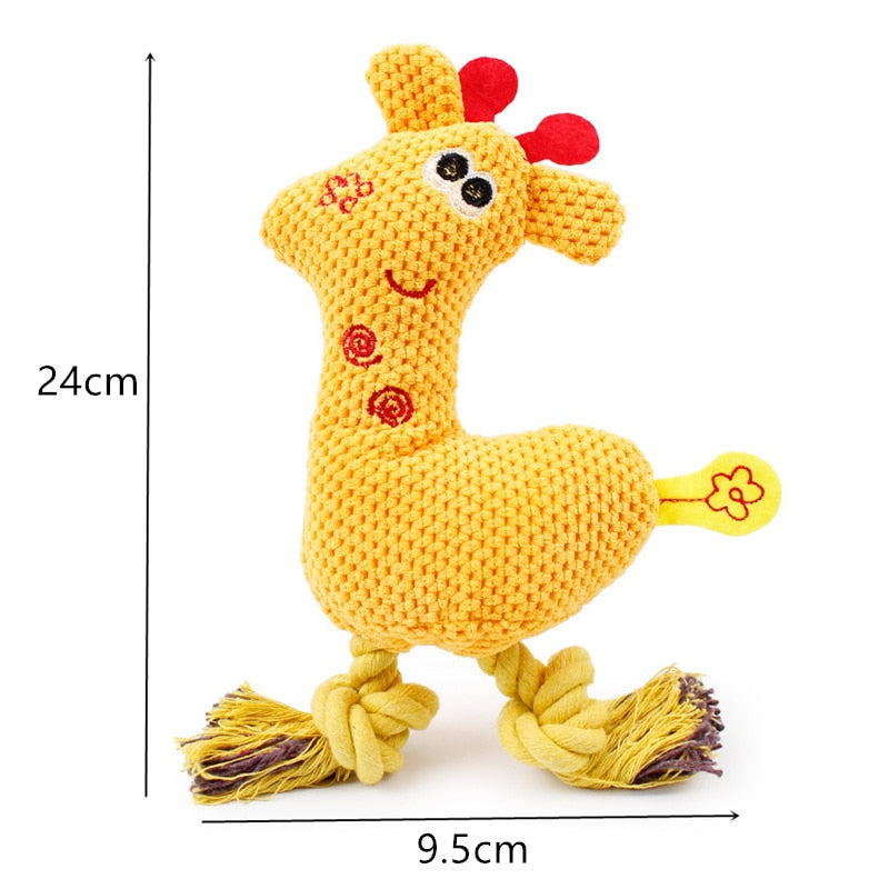 Dog Chew Squeak Toys Giraffe Fleece Rope Interative Toy Animals Plush Puppy Deer for Pet Dogs Cat Chew Squeaking Toy