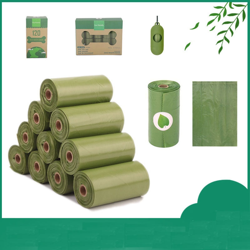 Dog Poop Bags Bio degradeable Environmental Protection Pet Trash Bags 23cmx33cm Green Garbage Bag Pet Product 8 rolls