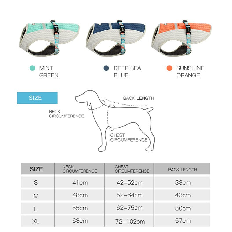 Dog Vest Summer Cooling Harness Adjustable Pet Mesh Reflective Vest Coat Cooler Jacket Clothes Quick Release Pet Dog Clothes