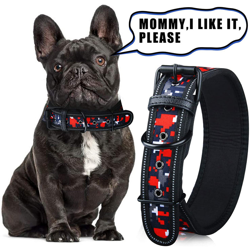 Petgoo Dog Collar Reflective,Adjustable Length,2" Width Soft Lining Padded for Heavy Duty Dog