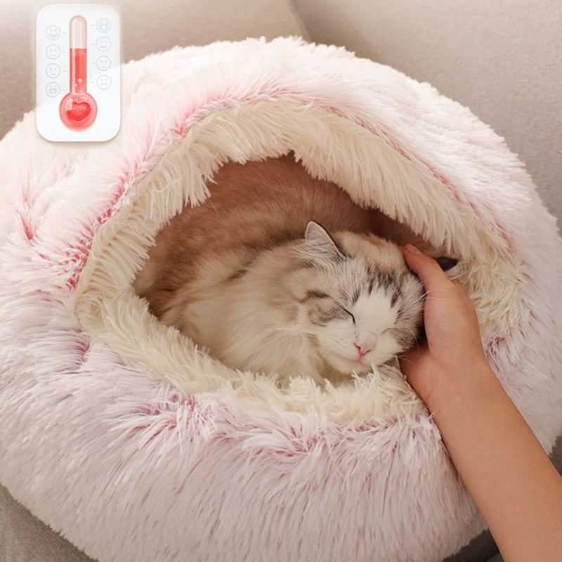 New Style Pet Dog Cat Bed Round Plush Cat Warm Bed House Soft Long Plush Bed For Small Dogs For Cats Nest 2 In 1 Cat Bed