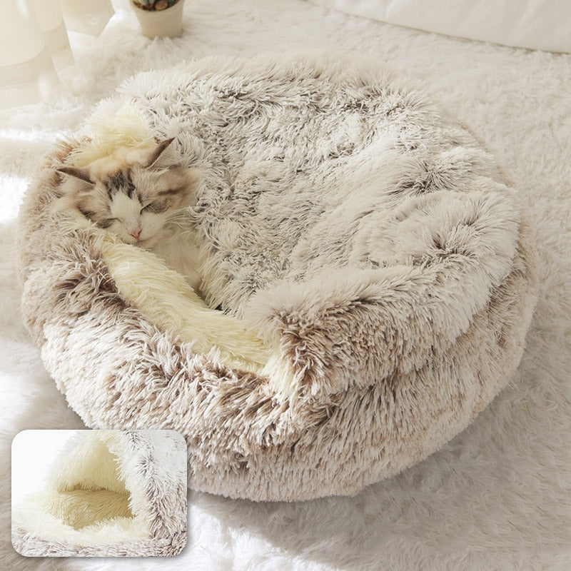 New Style Pet Dog Cat Bed Round Plush Cat Warm Bed House Soft Long Plush Bed For Small Dogs For Cats Nest 2 In 1 Cat Bed