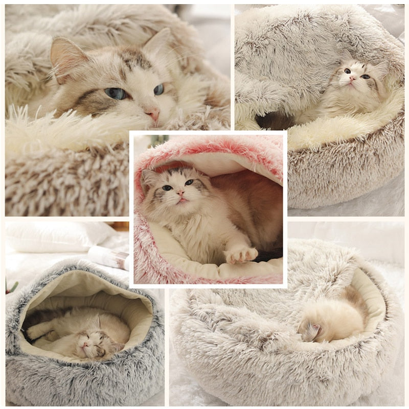 New Style Pet Dog Cat Bed Round Plush Cat Warm Bed House Soft Long Plush Bed For Small Dogs For Cats Nest 2 In 1 Cat Bed