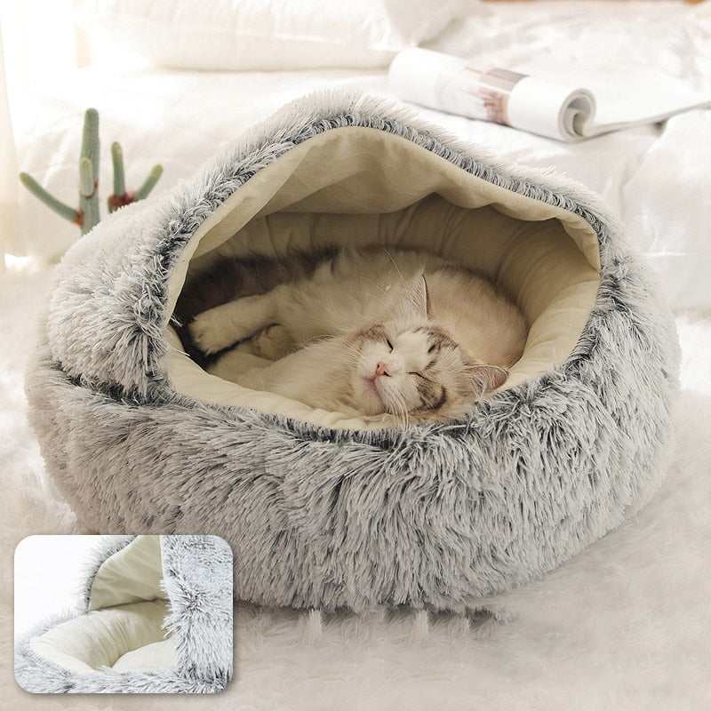 New Style Pet Dog Cat Bed Round Plush Cat Warm Bed House Soft Long Plush Bed For Small Dogs For Cats Nest 2 In 1 Cat Bed