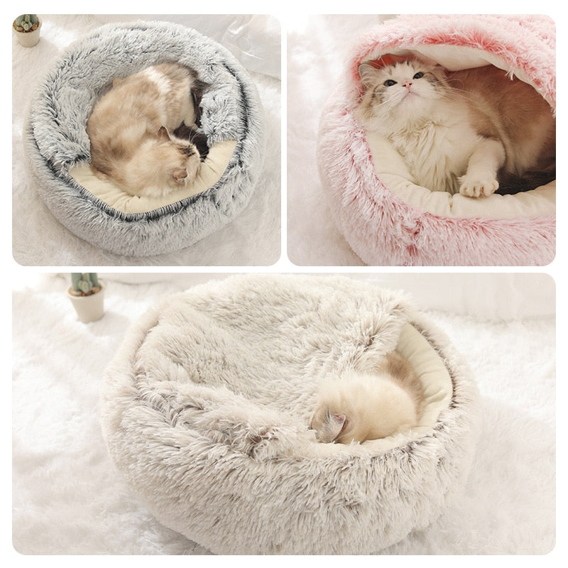 New Style Pet Dog Cat Bed Round Plush Cat Warm Bed House Soft Long Plush Bed For Small Dogs For Cats Nest 2 In 1 Cat Bed