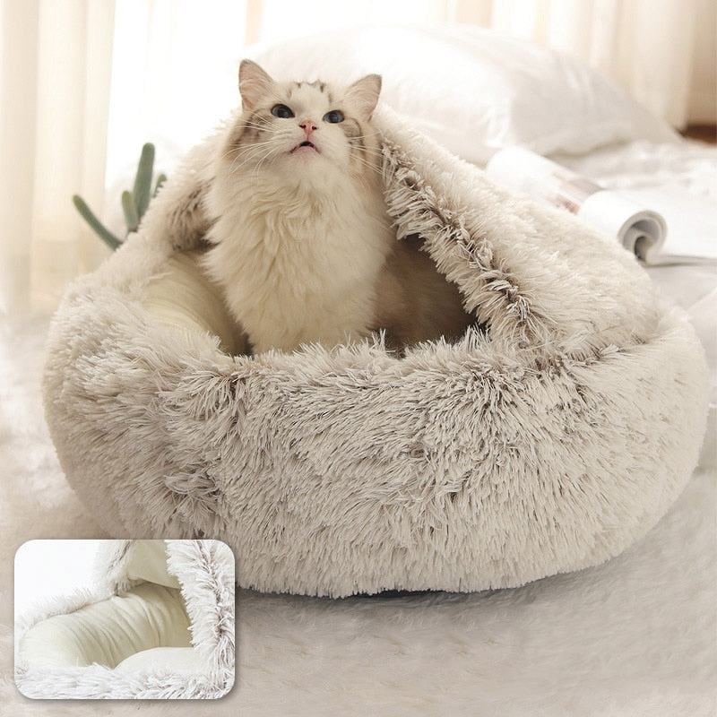 New Style Pet Dog Cat Bed Round Plush Cat Warm Bed House Soft Long Plush Bed For Small Dogs For Cats Nest 2 In 1 Cat Bed