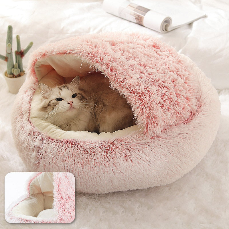 New Style Pet Dog Cat Bed Round Plush Cat Warm Bed House Soft Long Plush Bed For Small Dogs For Cats Nest 2 In 1 Cat Bed