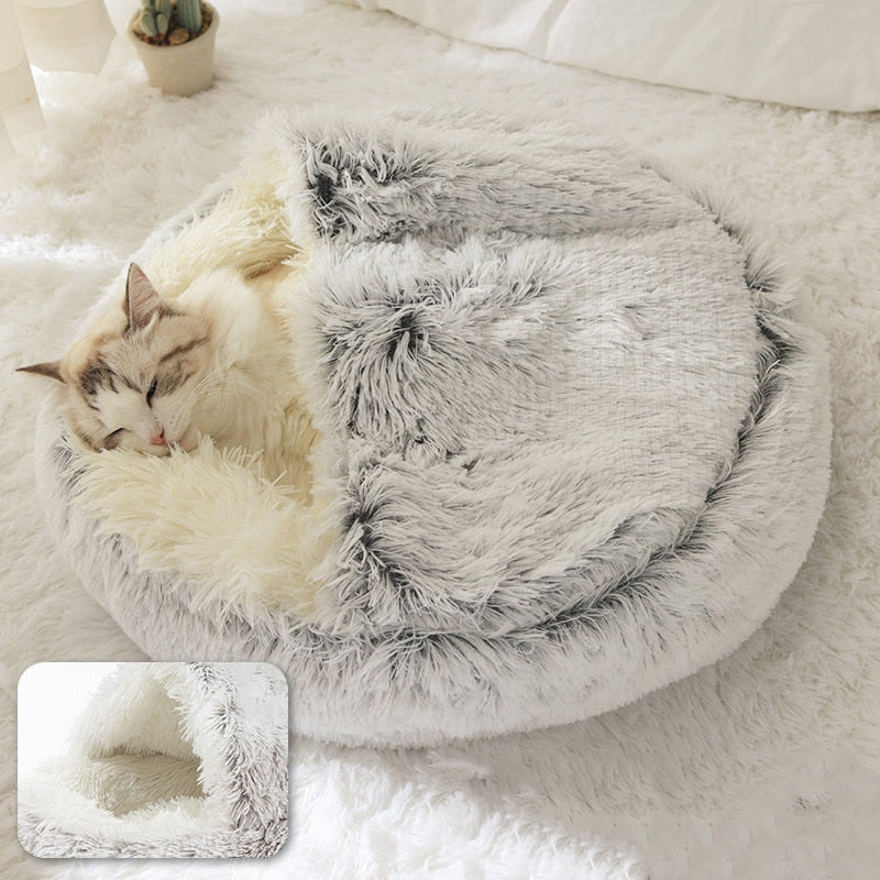 New Style Pet Dog Cat Bed Round Plush Cat Warm Bed House Soft Long Plush Bed For Small Dogs For Cats Nest 2 In 1 Cat Bed