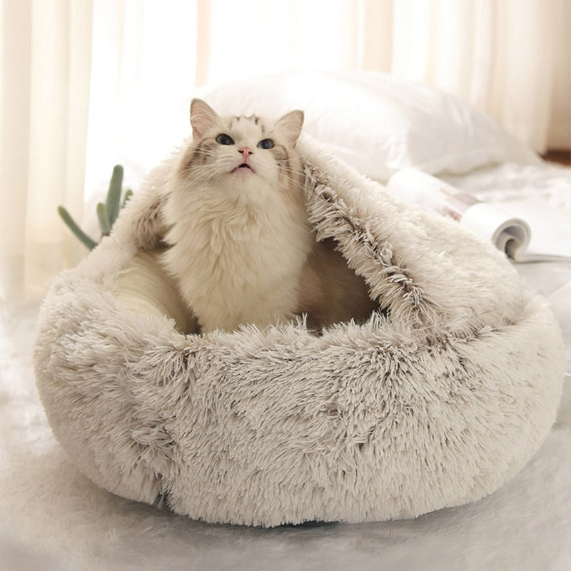 New Style Pet Dog Cat Bed Round Plush Cat Warm Bed House Soft Long Plush Bed For Small Dogs For Cats Nest 2 In 1 Cat Bed