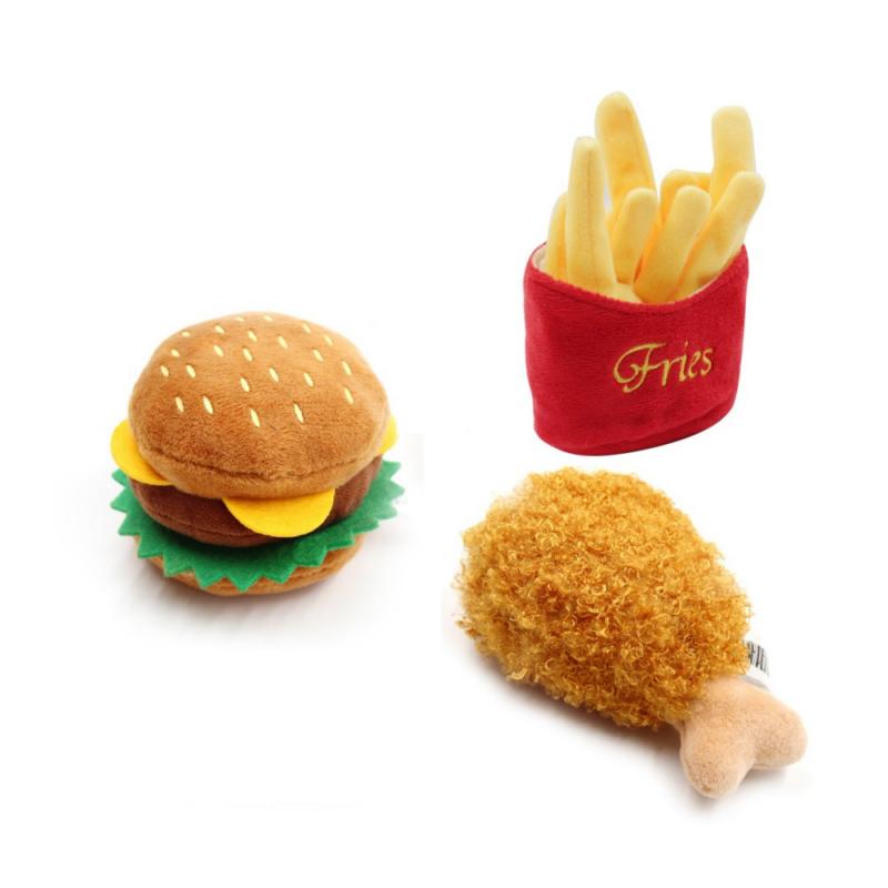 Hamburger Chicken Leg Hot Dog French Fries Plush  Doll Toy Plush Food Cat Dog Toy Interactive Games Grind Teeth Pet Supplies