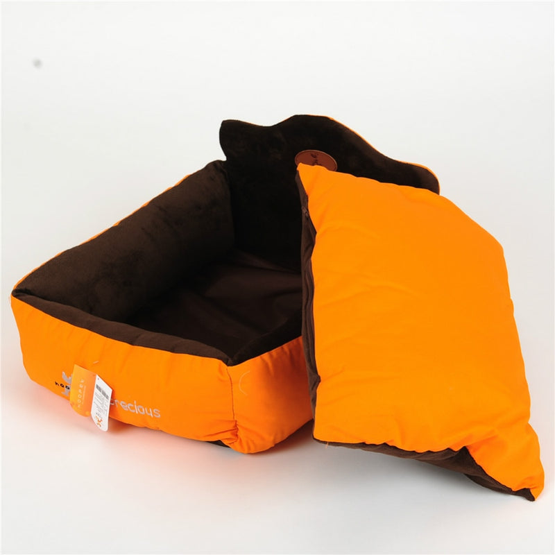 Pet Bed With Pillow Blanket Dog Bed Cat Mat Sofa Warm  Dog House Nest Sleep Cushion Orange Kennel