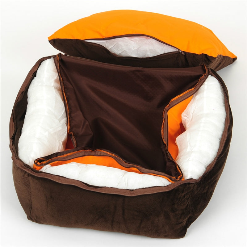 Pet Bed With Pillow Blanket Dog Bed Cat Mat Sofa Warm  Dog House Nest Sleep Cushion Orange Kennel