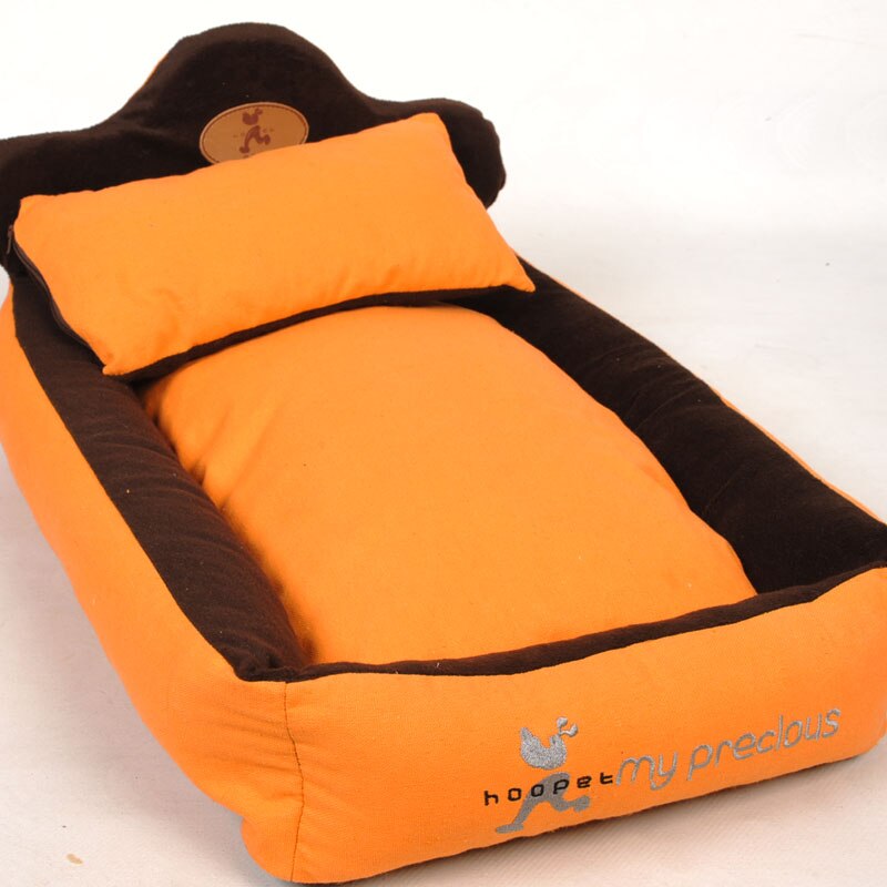 Pet Bed With Pillow Blanket Dog Bed Cat Mat Sofa Warm  Dog House Nest Sleep Cushion Orange Kennel