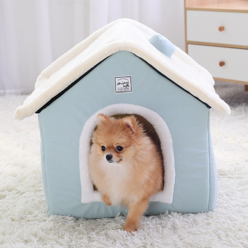 Winter Cat House Warm Washable Dog Bed Removable Cover Non Slip Bottom Pet Cave Small Dog Rabbit Nest With Mat