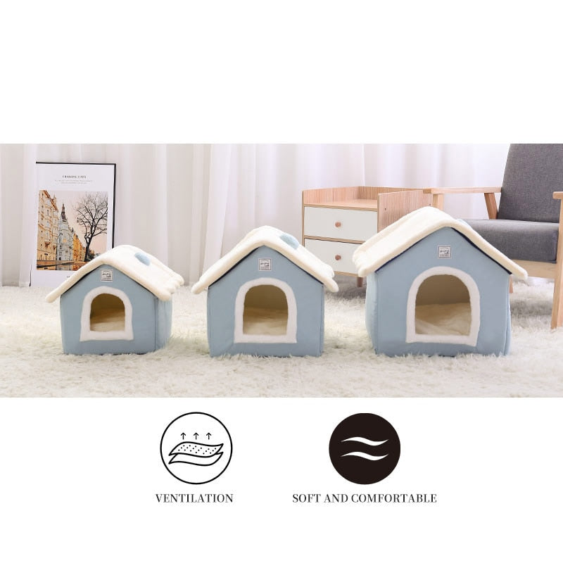 Winter Cat House Warm Washable Dog Bed Removable Cover Non Slip Bottom Pet Cave Small Dog Rabbit Nest With Mat