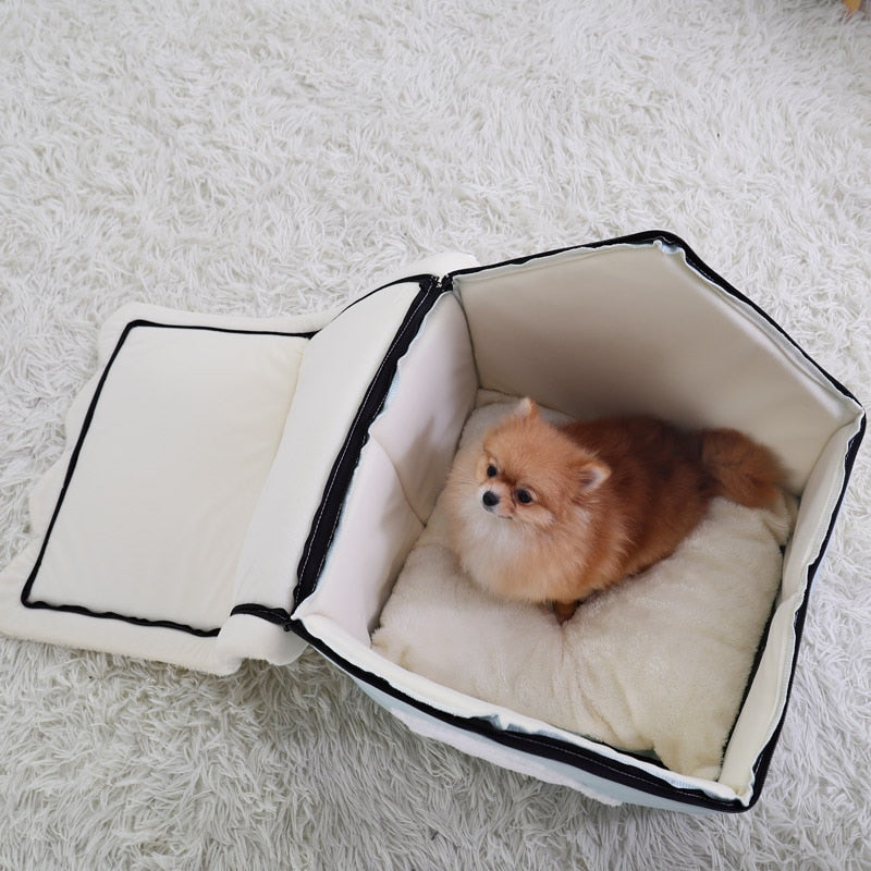 Winter Cat House Warm Washable Dog Bed Removable Cover Non Slip Bottom Pet Cave Small Dog Rabbit Nest With Mat