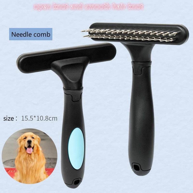 Dog comb,double-row comb, pin, cat and dog rake, professional pet hair removal tool with rotating pin