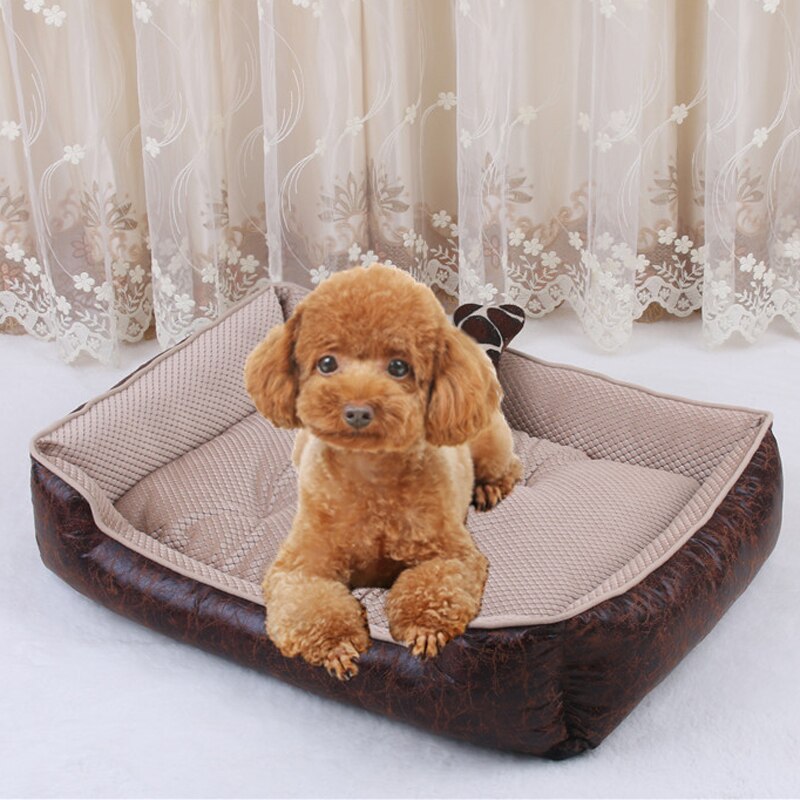 PU Leather Dog Beds Waterproof Cozy Pet Dog Basket Cat Kennel Removable Mattress for Puppy Big Animals Bulldog Teddy