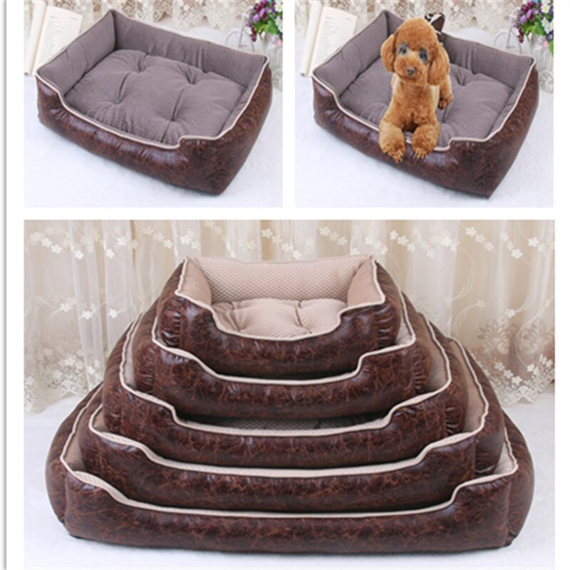 PU Leather Dog Beds Waterproof Cozy Pet Dog Basket Cat Kennel Removable Mattress for Puppy Big Animals Bulldog Teddy