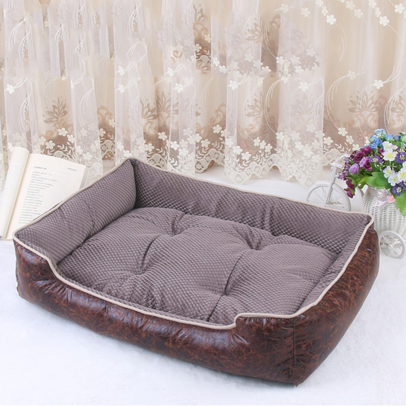 PU Leather Dog Beds Waterproof Cozy Pet Dog Basket Cat Kennel Removable Mattress for Puppy Big Animals Bulldog Teddy