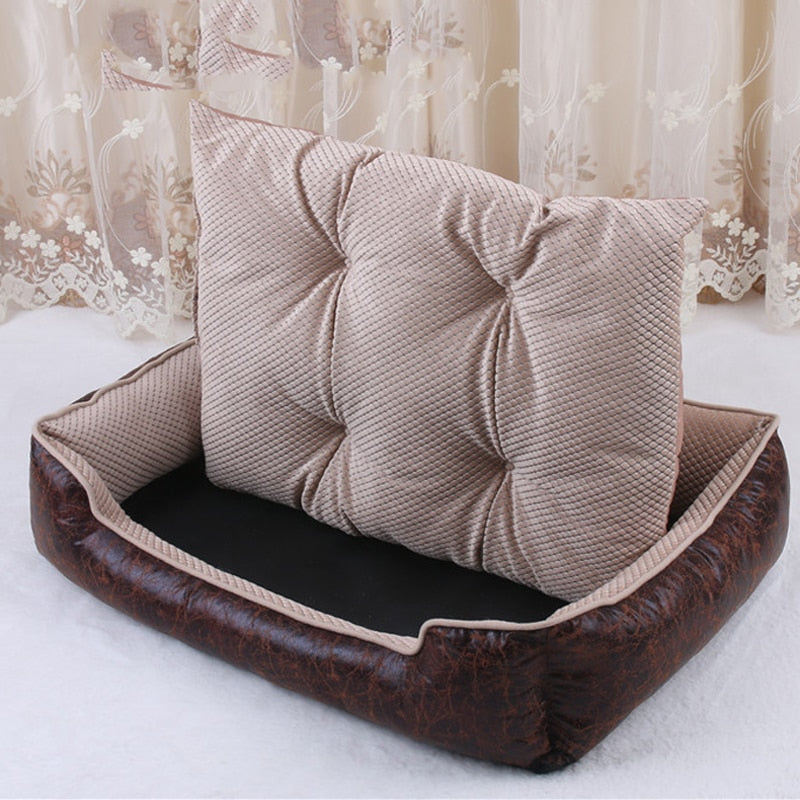 PU Leather Dog Beds Waterproof Cozy Pet Dog Basket Cat Kennel Removable Mattress for Puppy Big Animals Bulldog Teddy