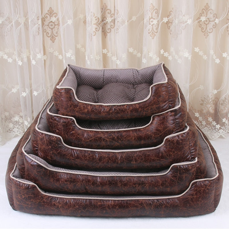 PU Leather Dog Beds Waterproof Cozy Pet Dog Basket Cat Kennel Removable Mattress for Puppy Big Animals Bulldog Teddy