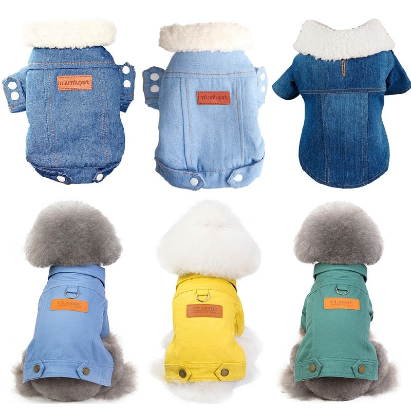 Winter Dog Jacket Puppy Dog Clothes Pet Outfits Dog Denim Coat Jeans Costume Chihuahua Poodle Bichon Pet Clothing 35S1