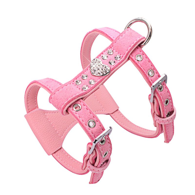 Pet Chest Strap Shining Rhinestone Heart design Vest Harnesses soft comfortableSmall Dog Puppy Cat  Leather Leash Pet Supplies