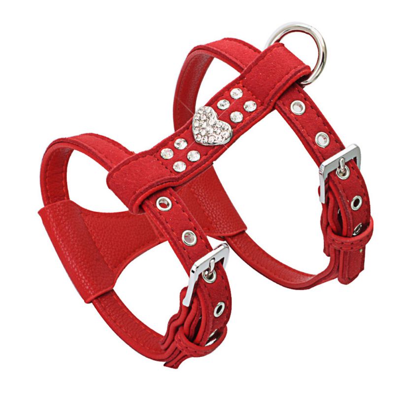 Pet Chest Strap Shining Rhinestone Heart design Vest Harnesses soft comfortableSmall Dog Puppy Cat  Leather Leash Pet Supplies