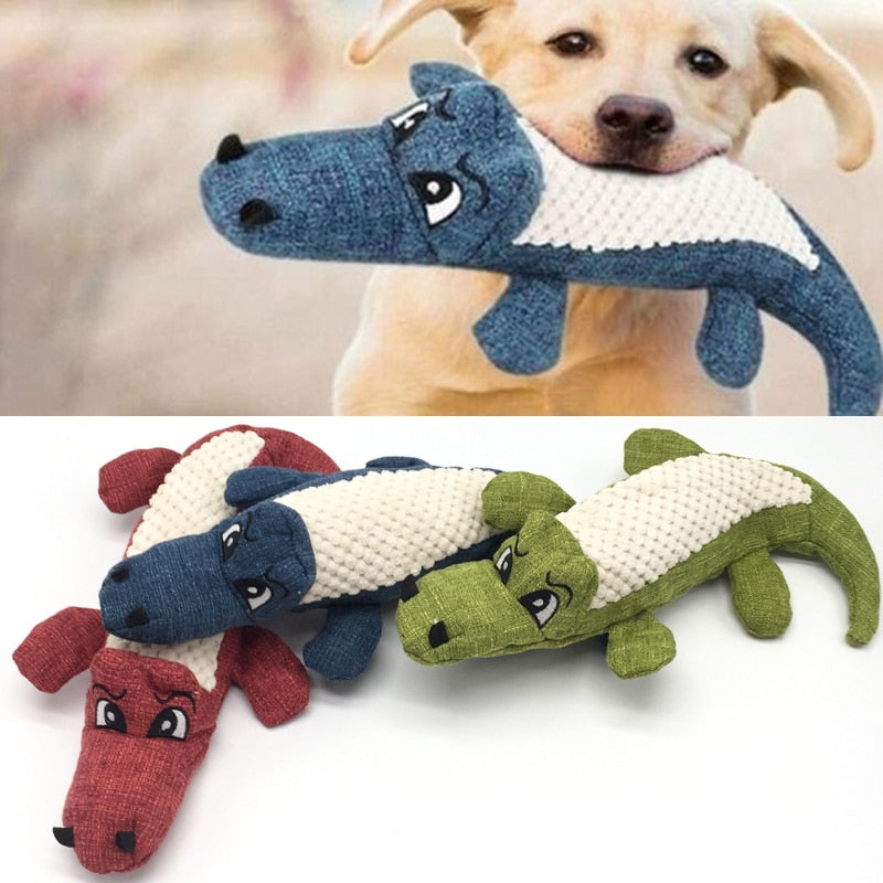 Pet Chew Squeak Toys Cartoon Stuffed Animal Dog Toy Crocodile Plush Toy Bite Resistant Squirrel Squeaker Toys Pet Supplies