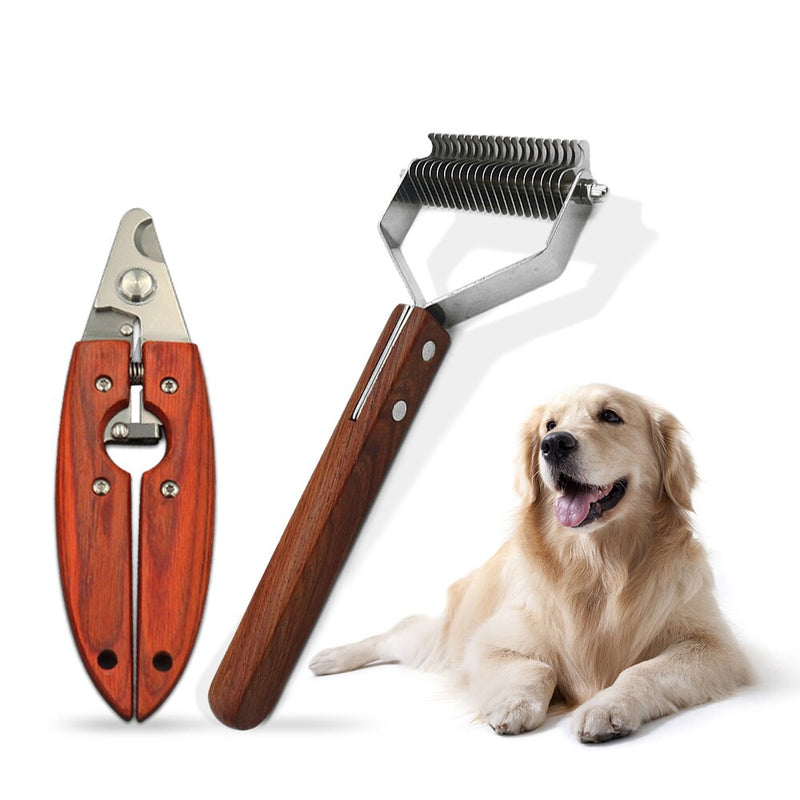 Pet Comb Nail Clippers Dog Grooming Wooden Handle Open Knot Comb Hair Removal Brush Float Nail Scissors For Dogs Cats